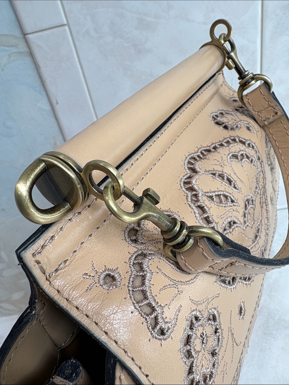 Patricia Nash French Lace Collection Annabelle Leather Satchel in Sand Shade - Picture 10 of 14